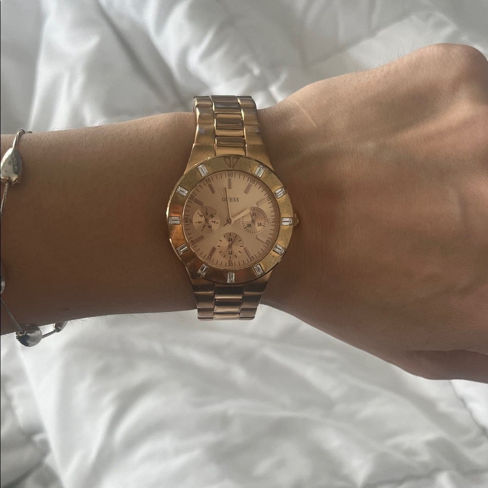 GUESS Rose Gold Crystal Accent Chronograph Watch